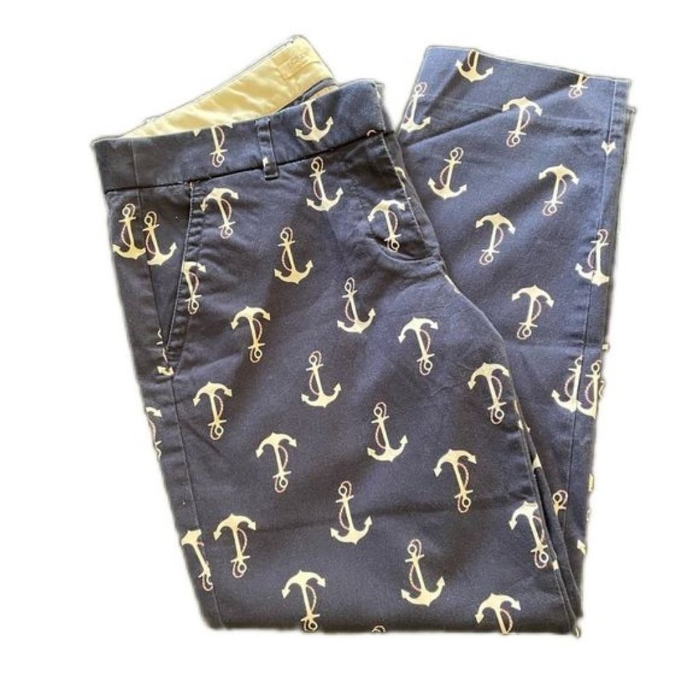 J. Crew?Stretch Crop Anchor Print Pants Size 4 Blue